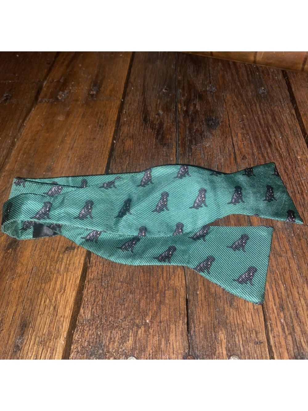 SOUTHERN PROPER Bow Tie-Adjustable-Green/Black Labs Dogs Pattern-100% Silk